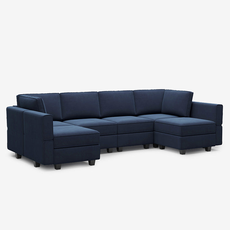 Canapé modulable en velours Belffin 6 places + 8 côtés avec siège de rangement