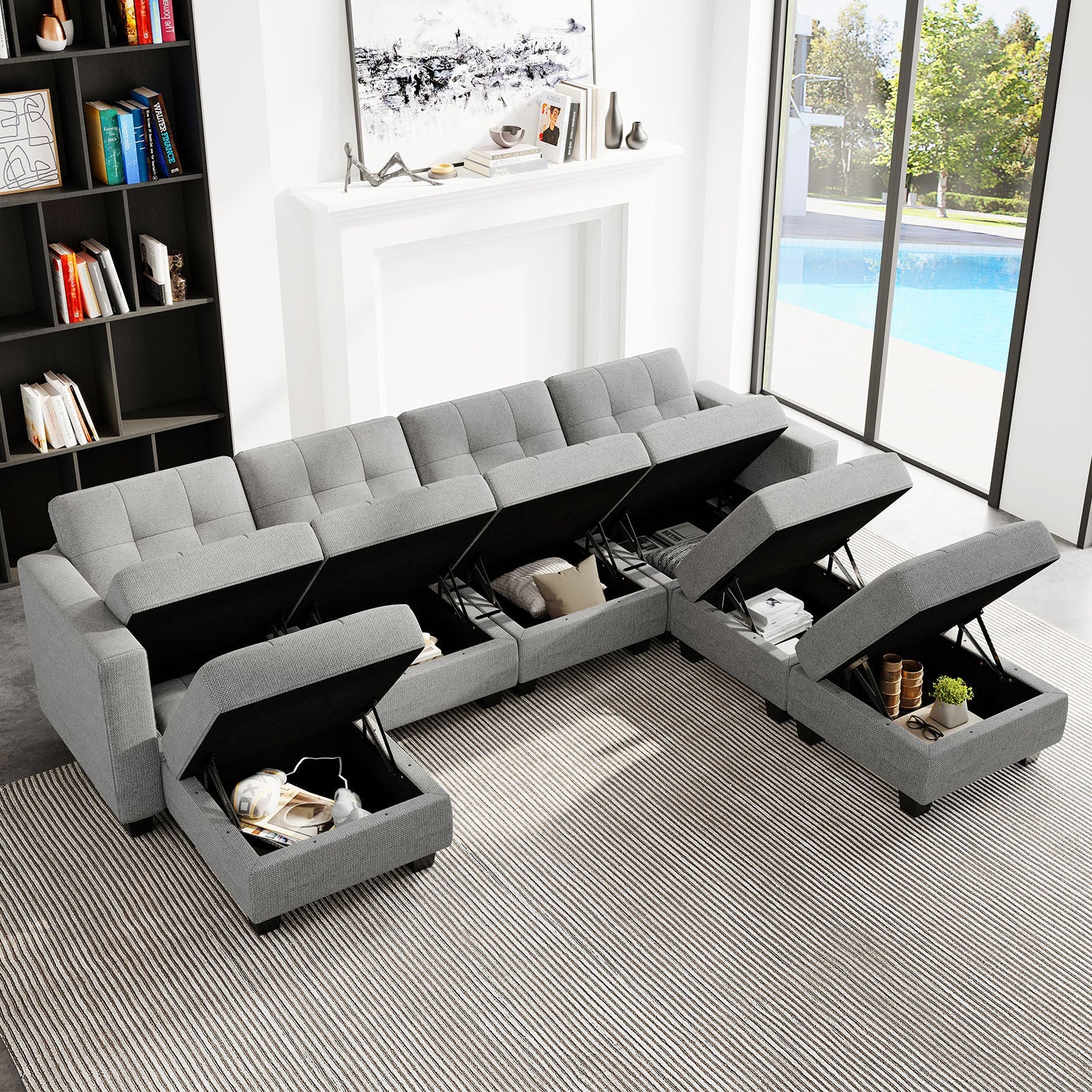 Belffin 7 Seats + 6 Sides Modular Weave Sofa with Storage Seat