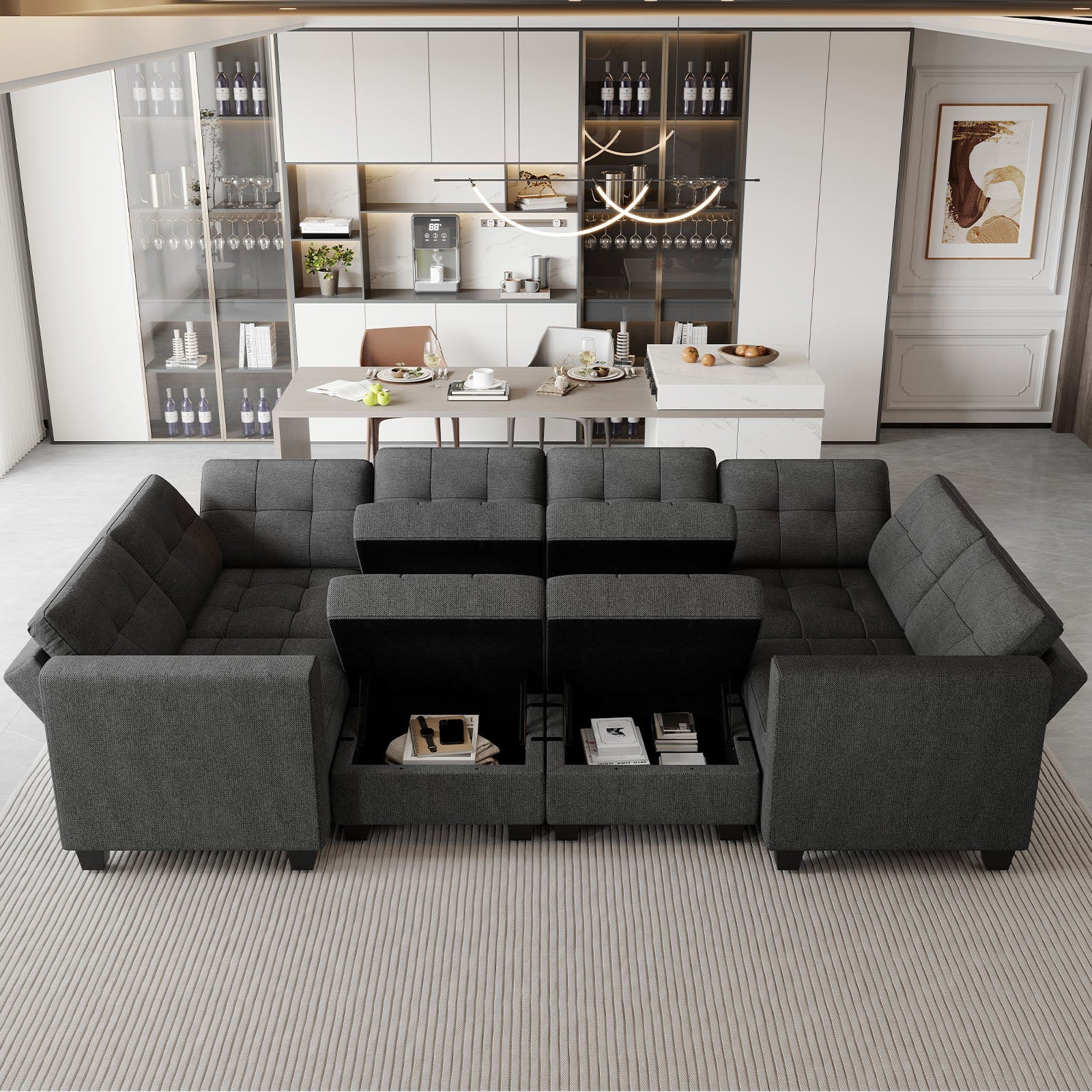 Canapé-lit modulaire Belffin 8 places + 10 côtés avec siège de rangement