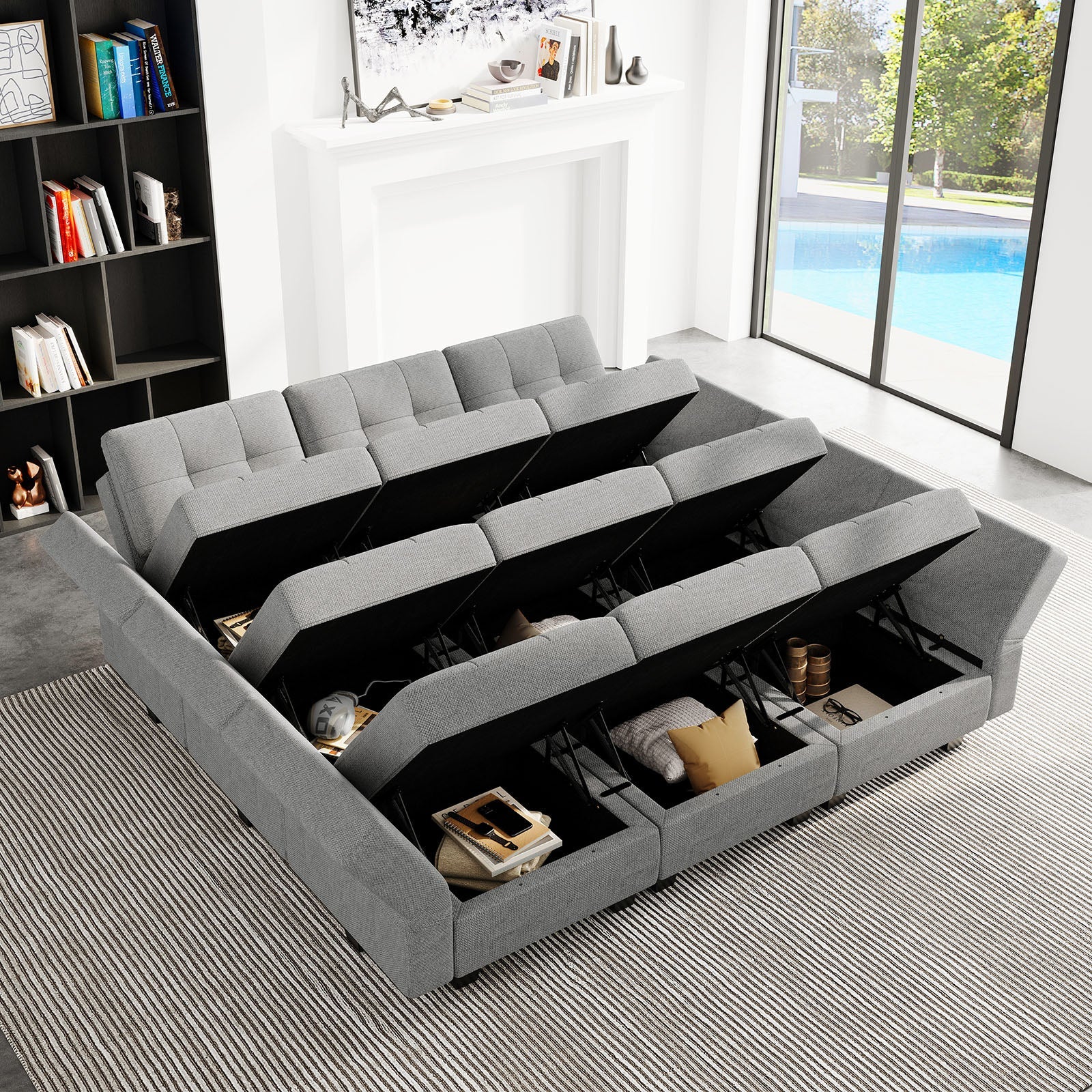 Belffin 9 Seats + 9 Sides Modular Weave Sofa with Storage Seat