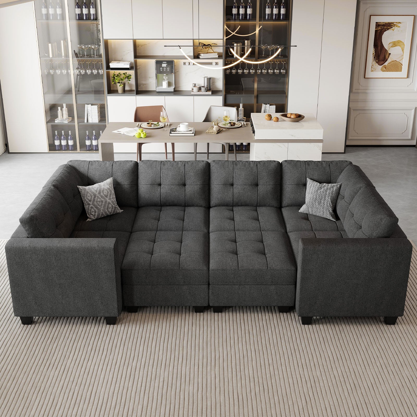 Canapé-lit modulaire Belffin 8 places + 10 côtés avec siège de rangement