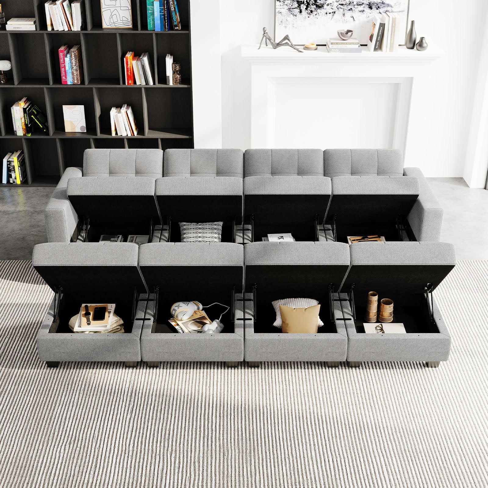 Canapé-lit modulaire Belffin 8 places + 6 côtés avec siège de rangement