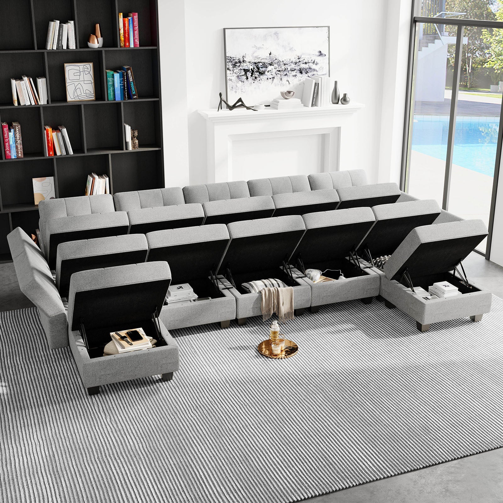 Belffin 12 Seats + 9 Sides Modular Weave Sofa with Storage Seat