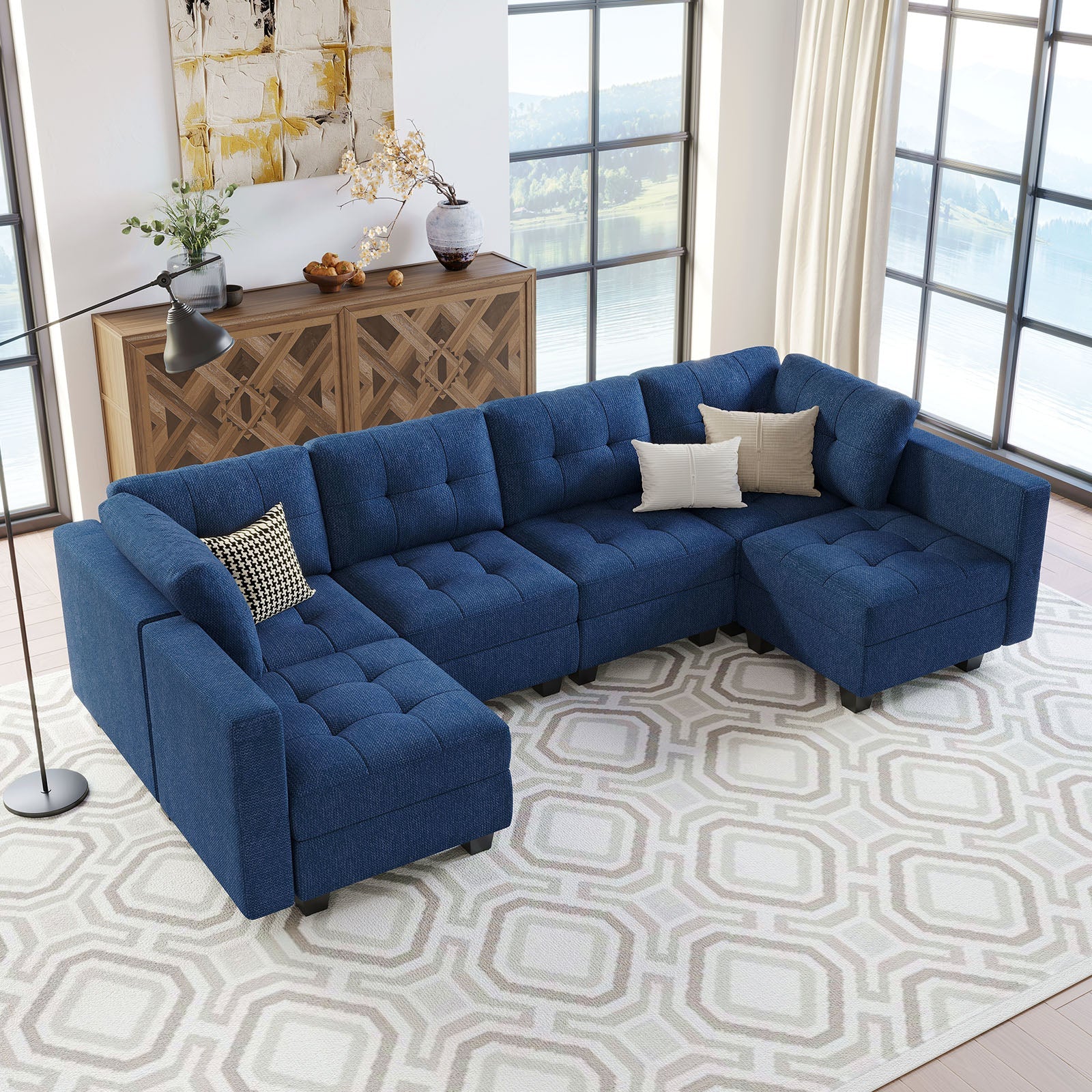 Belffin 6 Seats + 8 Sides Modular Weave Sofa with Storage Seat