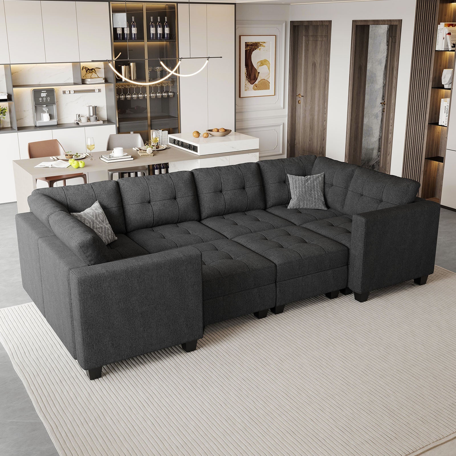 Canapé-lit modulaire Belffin 8 places + 10 côtés avec siège de rangement