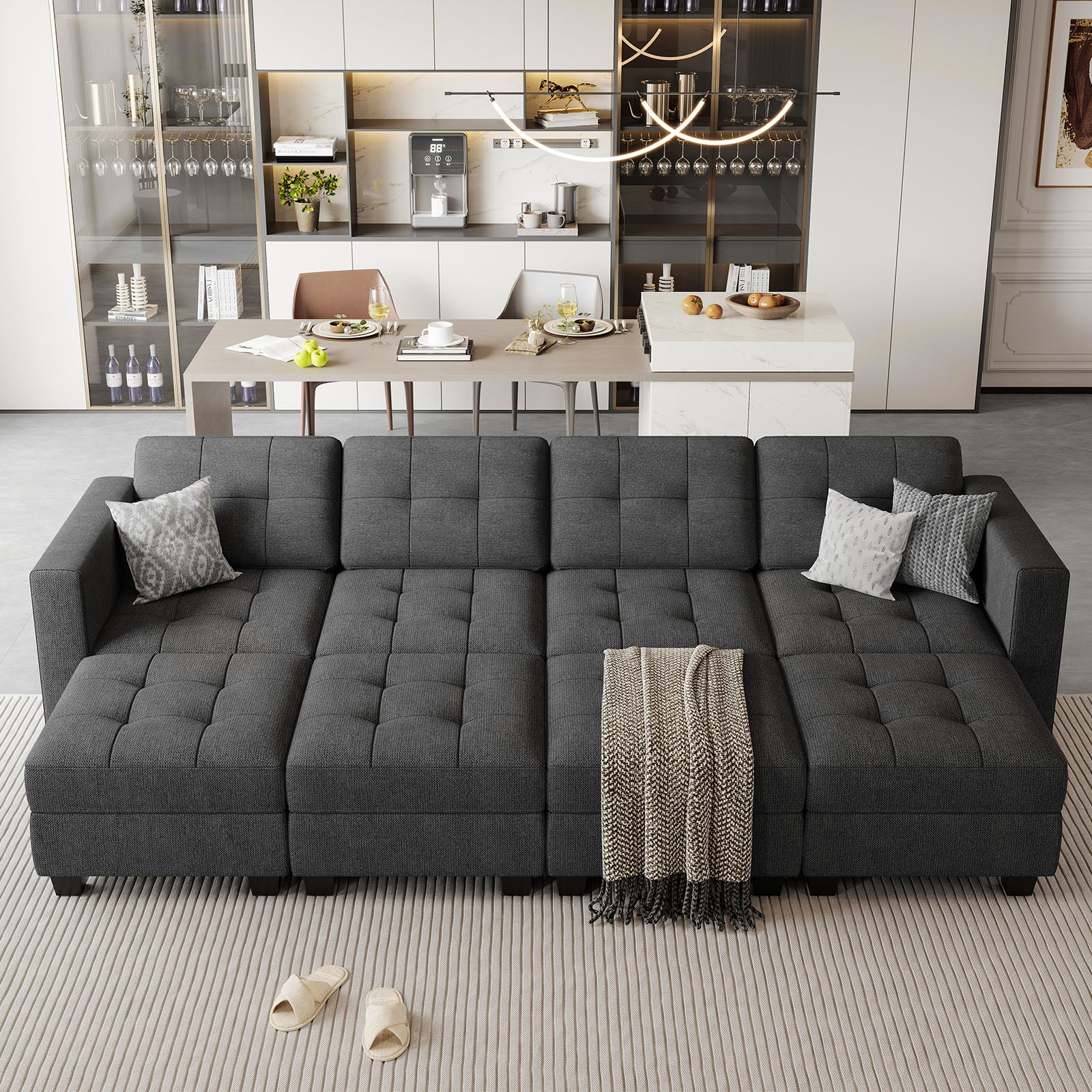 Canapé-lit modulaire Belffin 8 places + 6 côtés avec siège de rangement