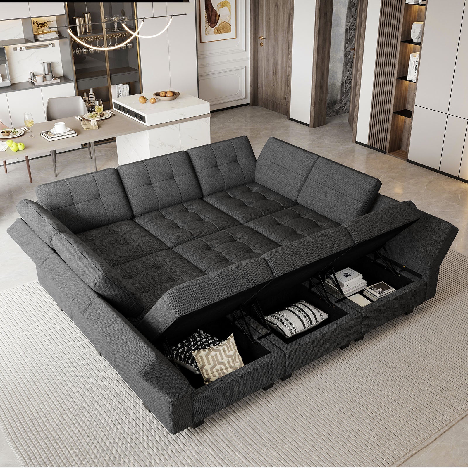 Belffin 9 Seats + 9 Sides Modular Weave Sofa with Storage Seat