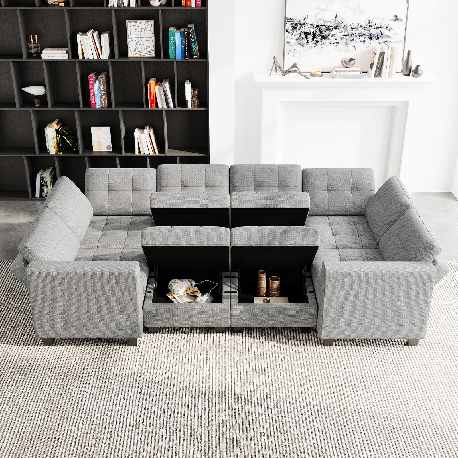 Canapé-lit modulaire Belffin 8 places + 10 côtés avec siège de rangement