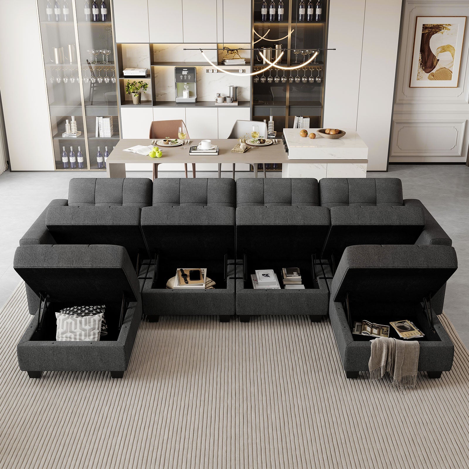 Belffin 6 Seats + 6 Sides Modular Weave Sofa with Storage Seat