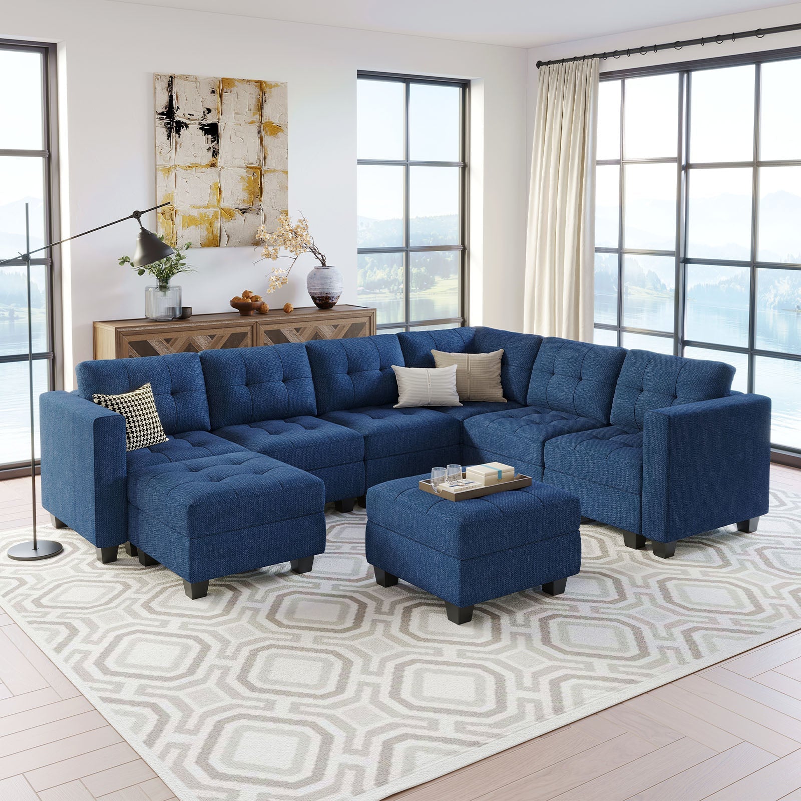 Belffin 7 Seats + 9 Sides Modular Weave Sofa with Ottoman