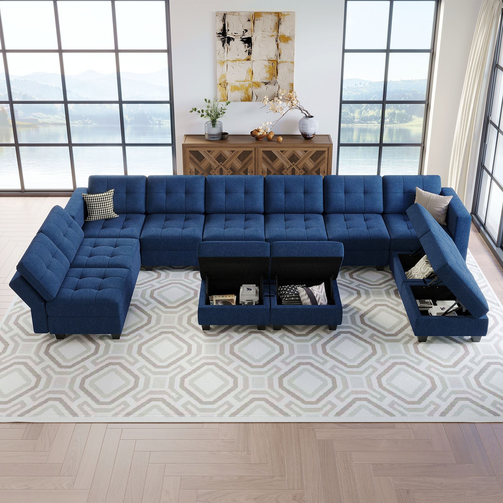 Belffin 12 Seats + 10 Sides Modular Weave Sofa with Storage Seat