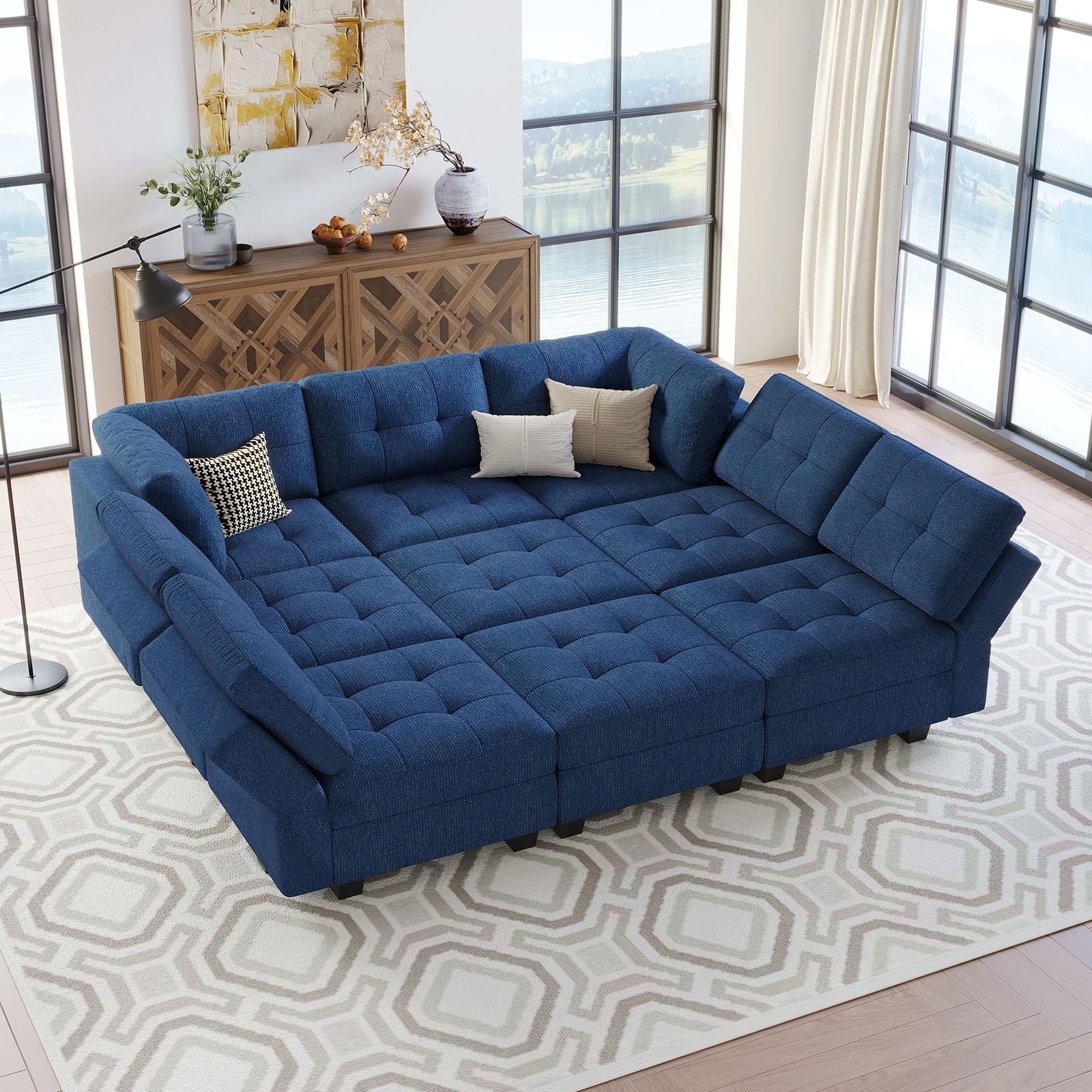 Belffin 9 Seats + 9 Sides Modular Weave Sofa with Storage Seat