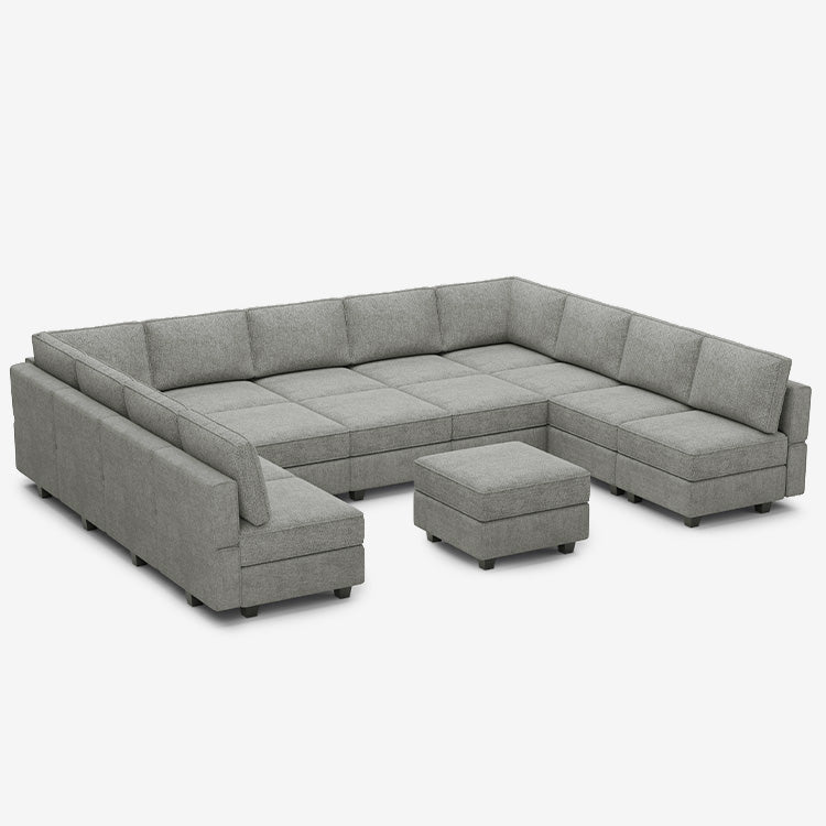 Canapé modulable Belffin 14 places + 13 côtés en tissu éponge avec siège de rangement et pouf