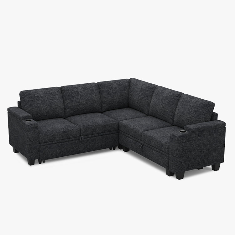 Belffin Modular 5 Seater Modular Chenille Pull-out Sleeper Sofa with Storage Seats