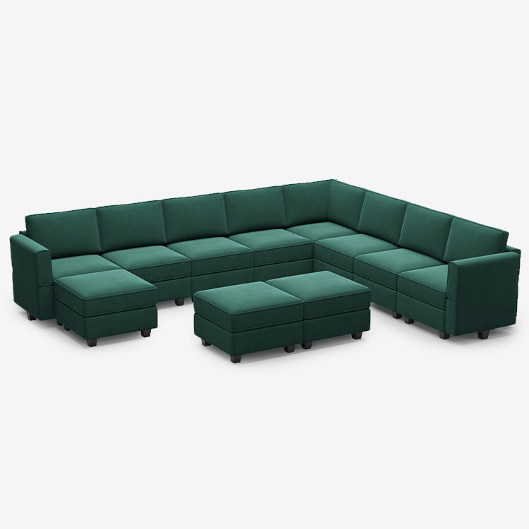 Canapé modulable en velours Belffin 9 places + 11 côtés avec siège de rangement et pouf