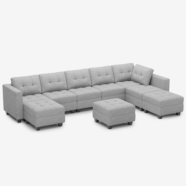 Belffin 8 Seats + 8 Sides Modular Weave Sofa with Storage Seat and Ottoman