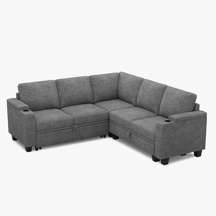 Belffin Modular 5 Seater Modular Chenille Pull-out Sleeper Sofa with Storage Seats