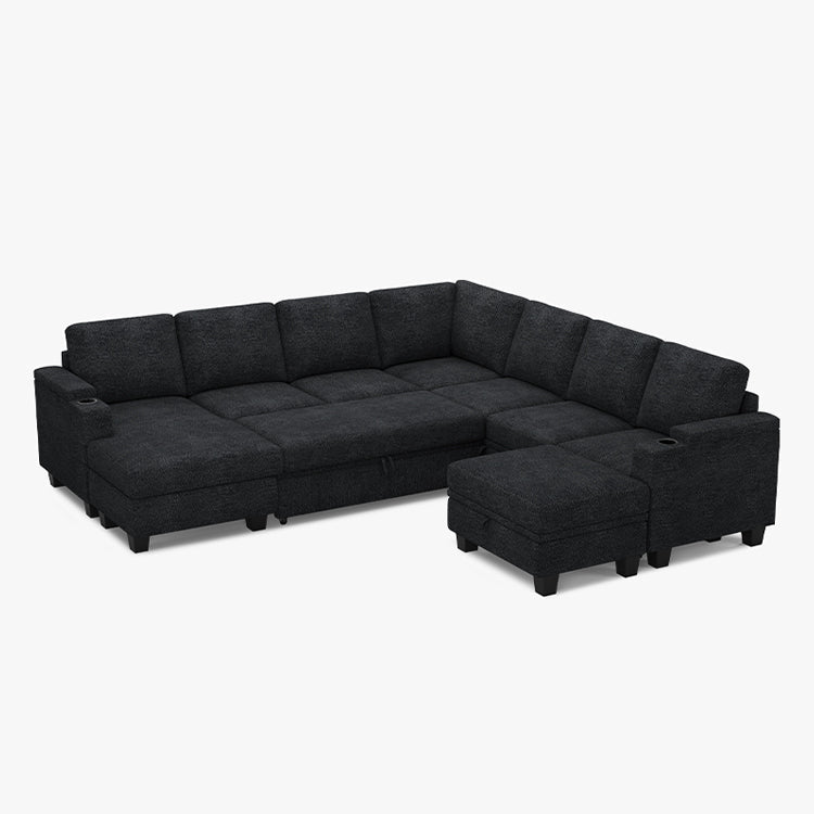 Belffin Modular 7 Seater Modular Chenille Pull-out Sleeper Sofa with Storage Chaise