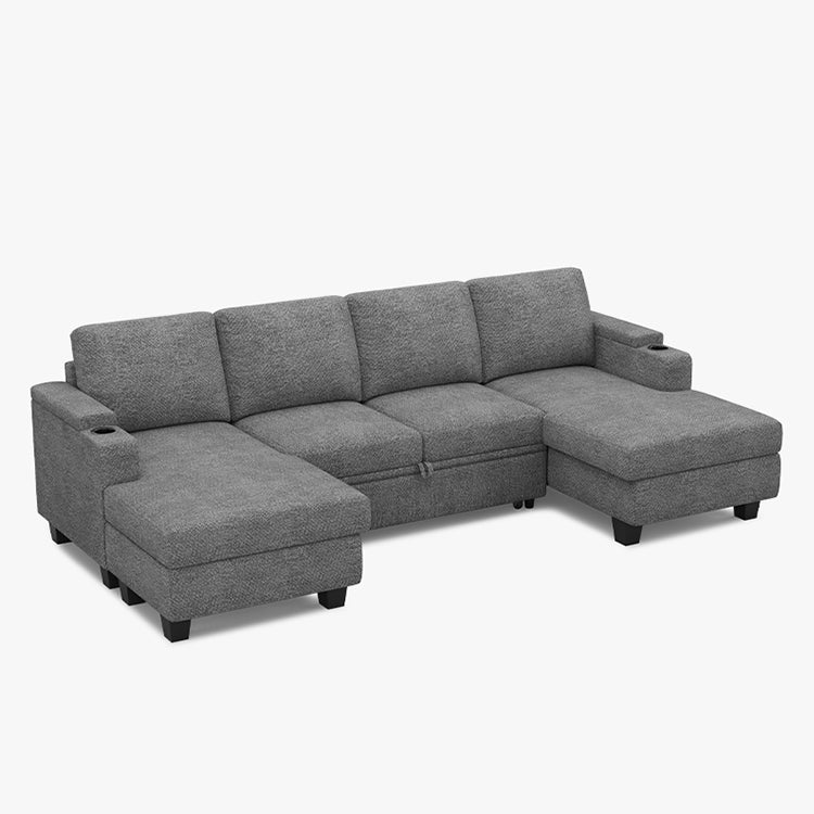Belffin Modular 4 Seater Modular Chenille Pull-out Sleeper Sofa with Storage Chaises