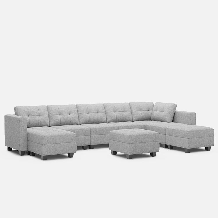 Belffin 8 Seats + 8 Sides Modular Weave Sofa with Storage Seat and Ottoman