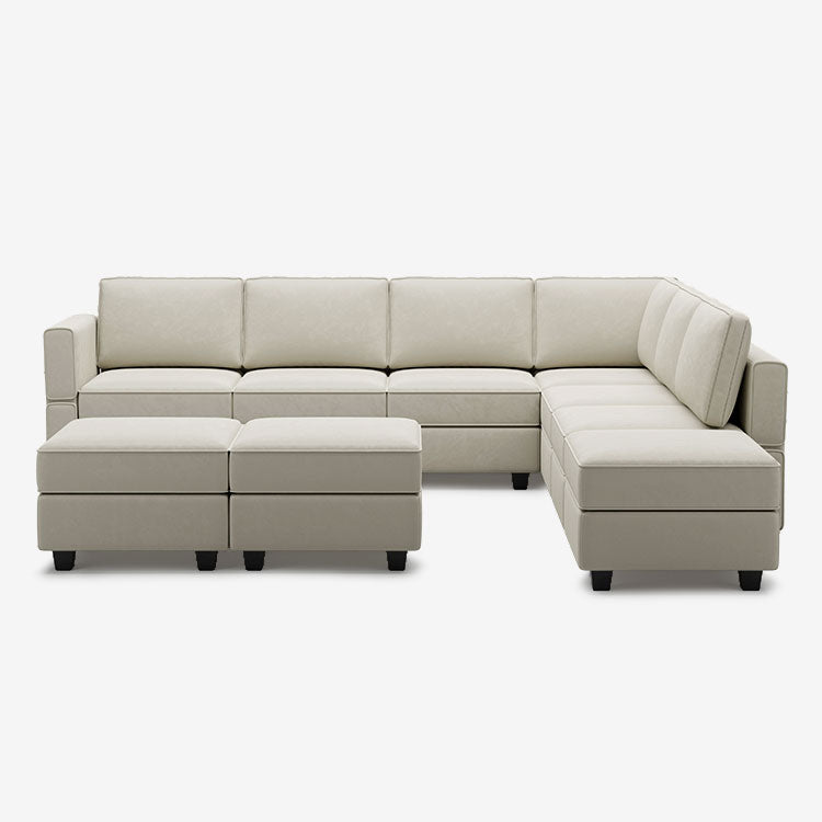 Belffin 7 Seats + 8 Sides Modular Velvet Corner Sofa with Storage Seat and Ottoman