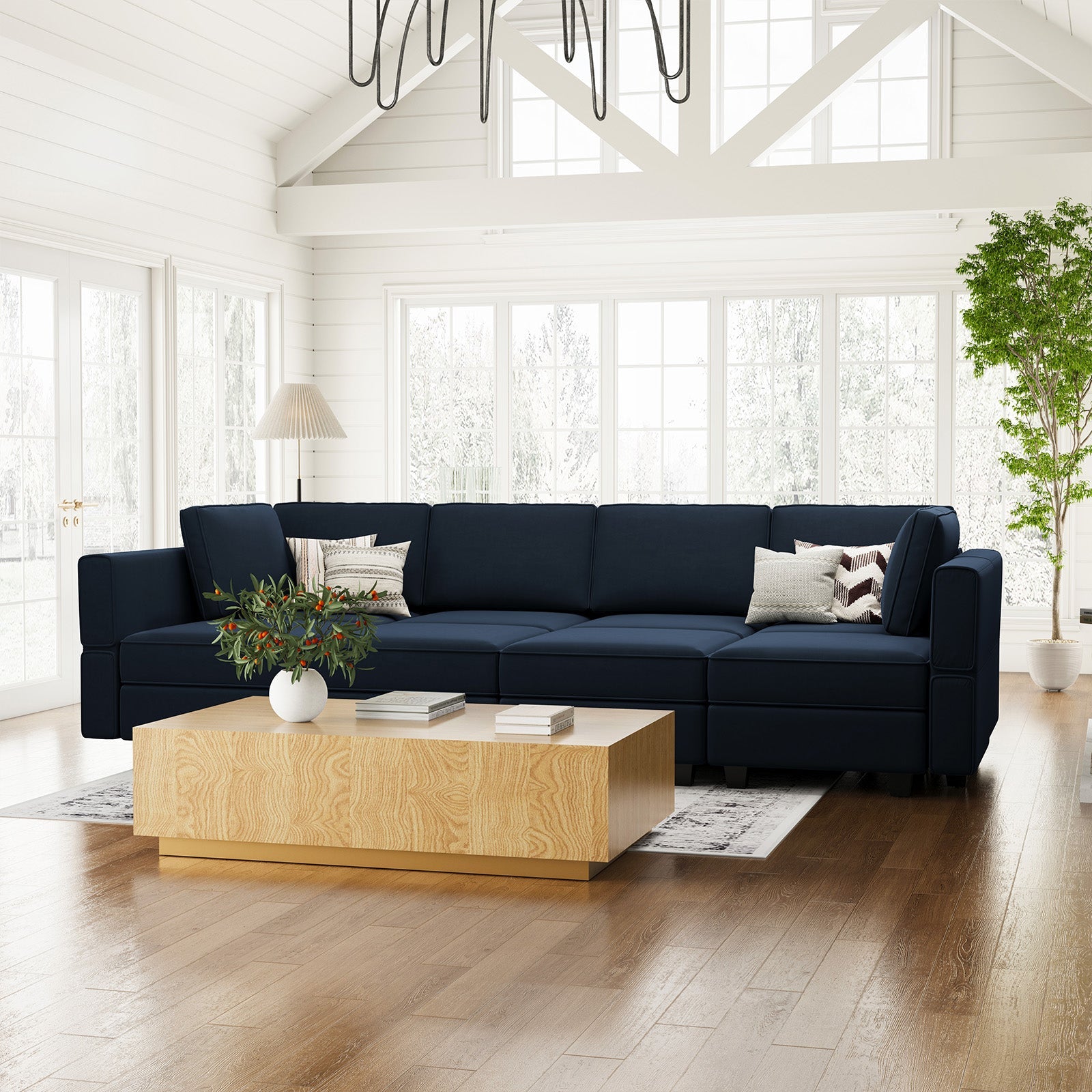 Belffin 8 Seats + 8 Sides Modular Velvet Sleeper Sofa with Storage Seat