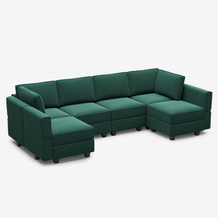 Canapé modulable en velours Belffin 6 places + 8 côtés avec siège de rangement