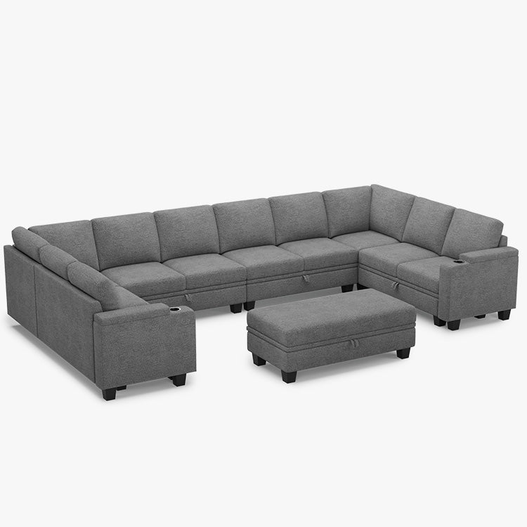 Belffin Modular 10 Seater Modular Chenille Sofa with Storage Ottoman