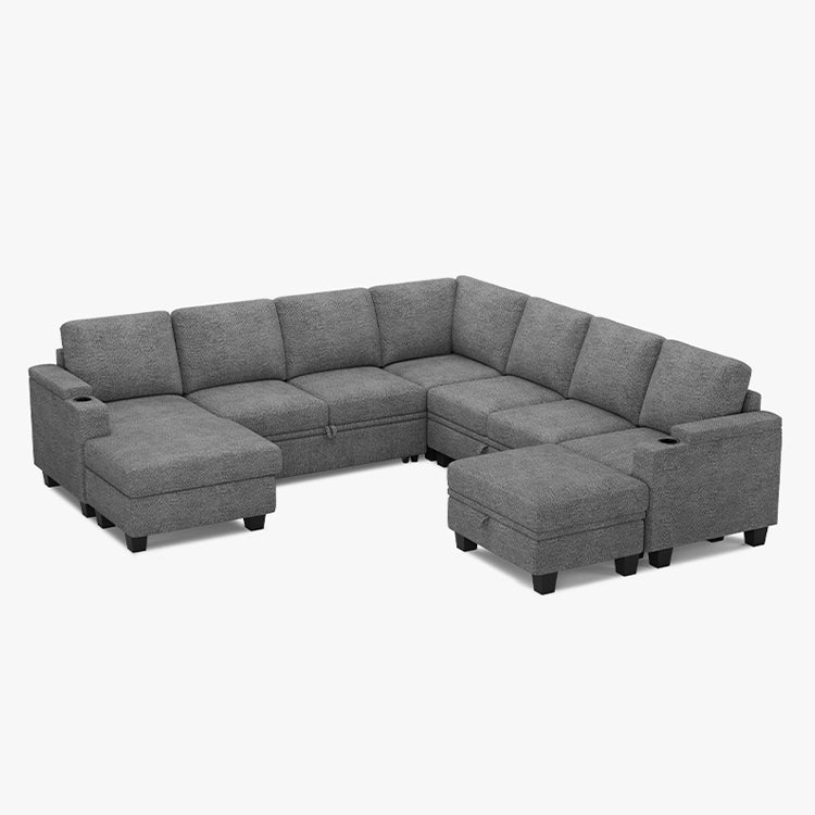 Belffin Modular 7 Seater Modular Chenille Pull-out Sleeper Sofa with Storage Chaise