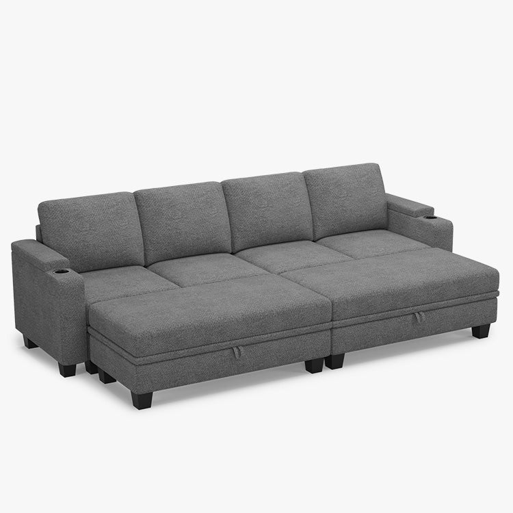 Belffin Modular 4 Seater Modular Chenille Sleeper Sofa with Storage Ottoman