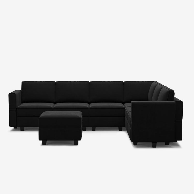 Canapé d'angle modulaire Belffin 6 places + 9 côtés en velours avec siège de rangement et pouf