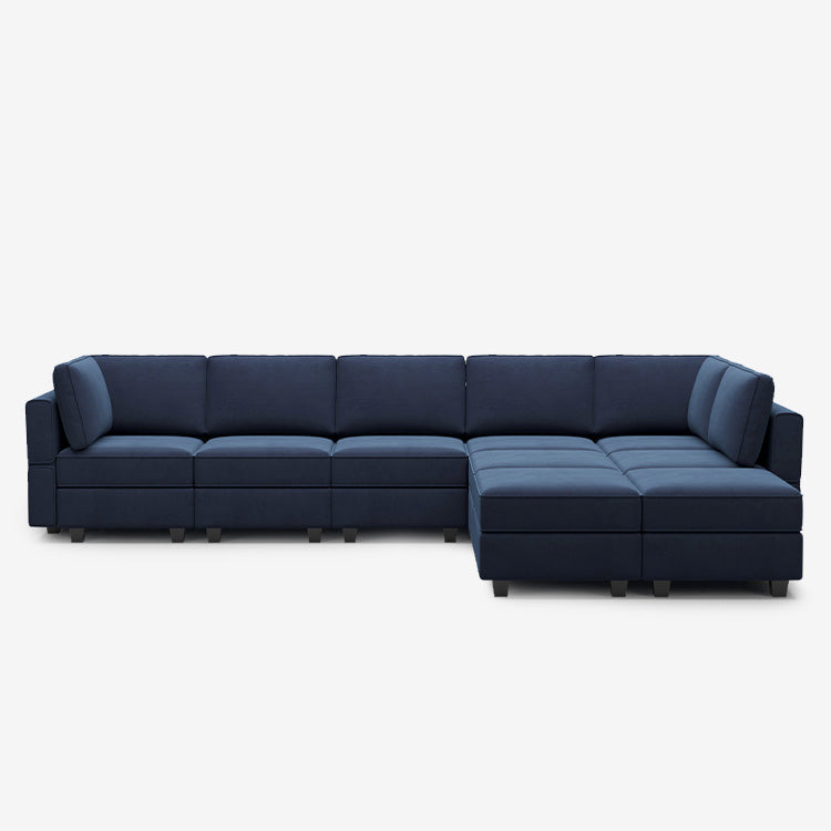Canapé modulable en velours Belffin 9 places + 8 côtés avec siège de rangement
