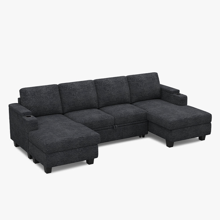 Belffin Modular 4 Seater Modular Chenille Pull-out Sleeper Sofa with Storage Chaises