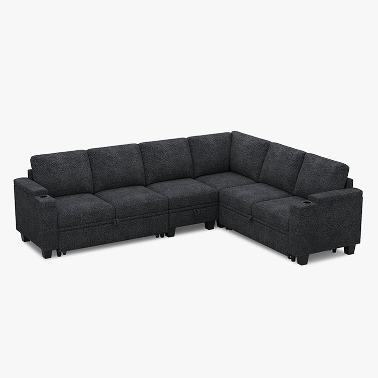 Canapé-lit modulaire 6 places Belffin en chenille avec rangement