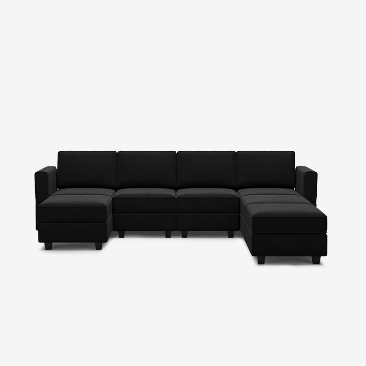 Canapé modulable en velours Belffin 7 places + 6 côtés avec siège de rangement