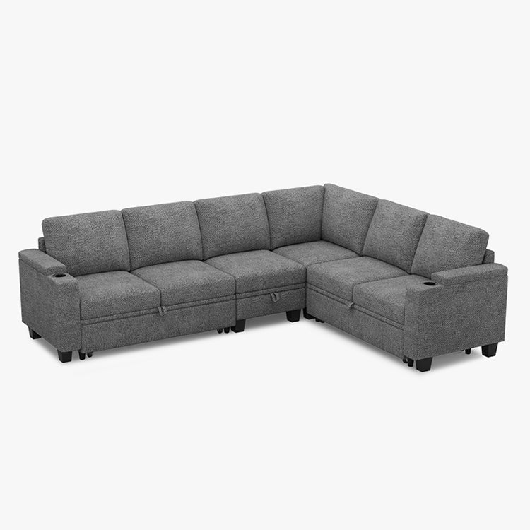 Canapé-lit modulaire 6 places Belffin en chenille avec rangement