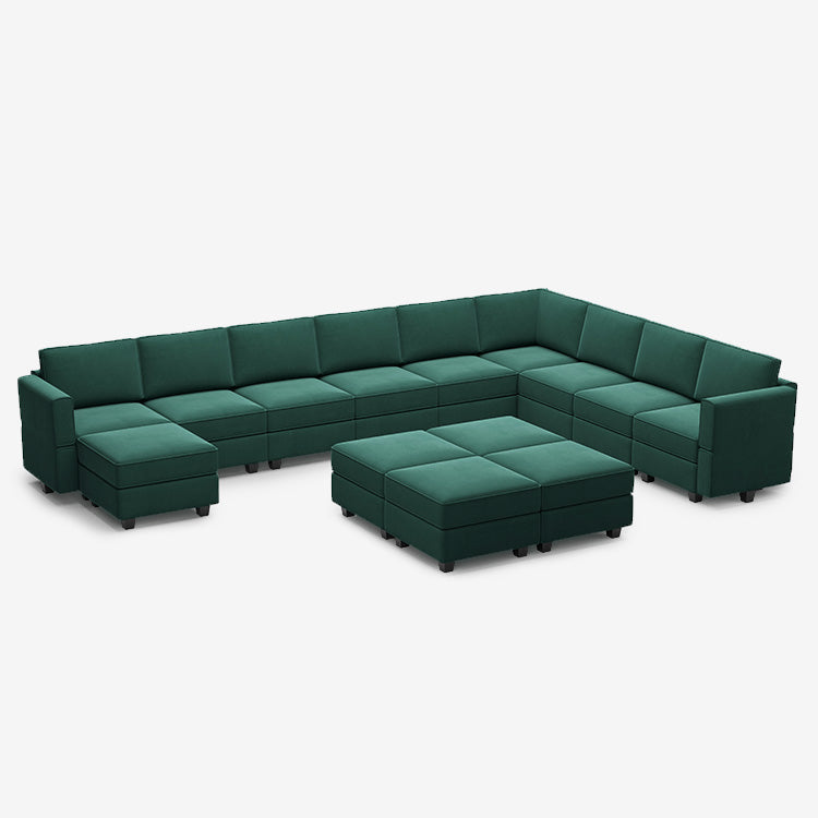 Canapé modulable en velours Belffin 10 places + 12 côtés avec siège de rangement et pouf