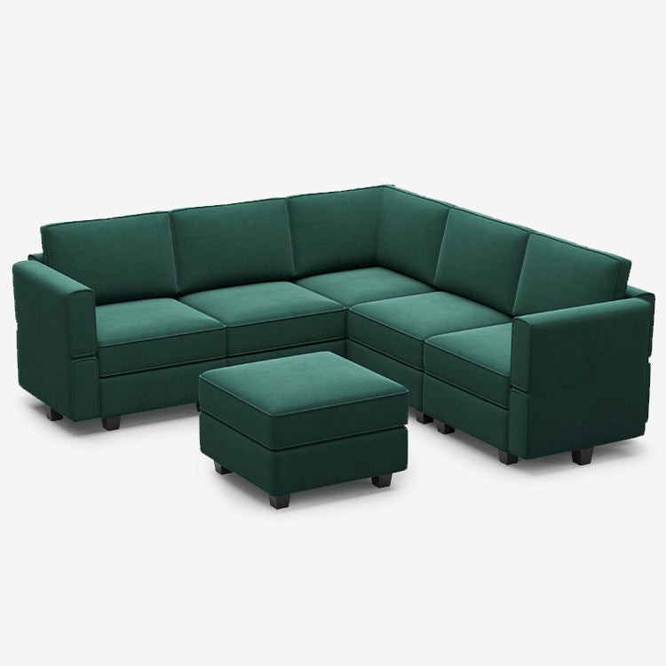 Canapé d'angle modulaire en velours Belffin 5 places + 8 côtés avec siège de rangement et pouf