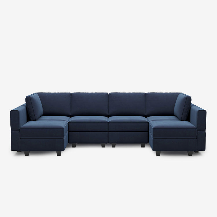 Canapé modulable en velours Belffin 6 places + 8 côtés avec siège de rangement
