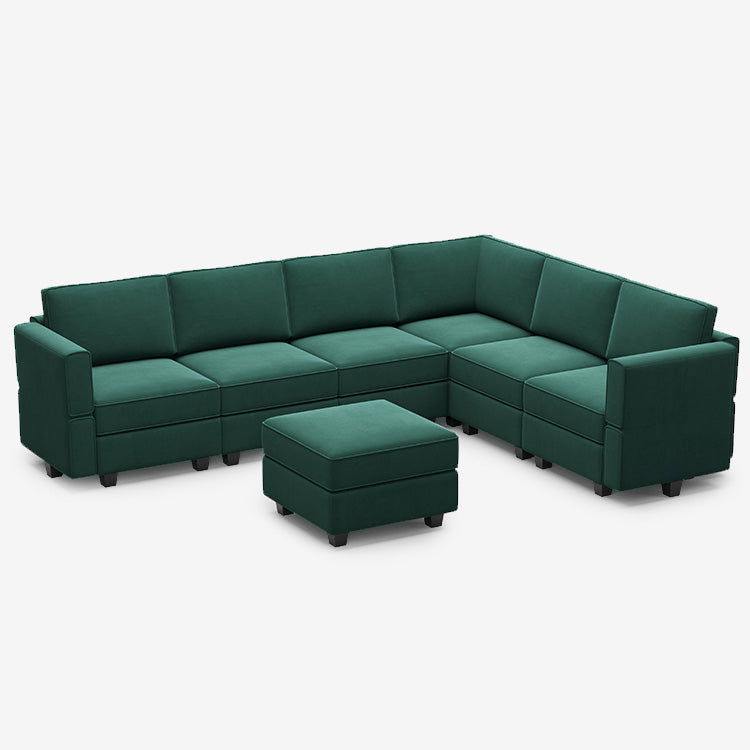 Canapé d'angle modulaire Belffin 6 places + 9 côtés en velours avec siège de rangement et pouf