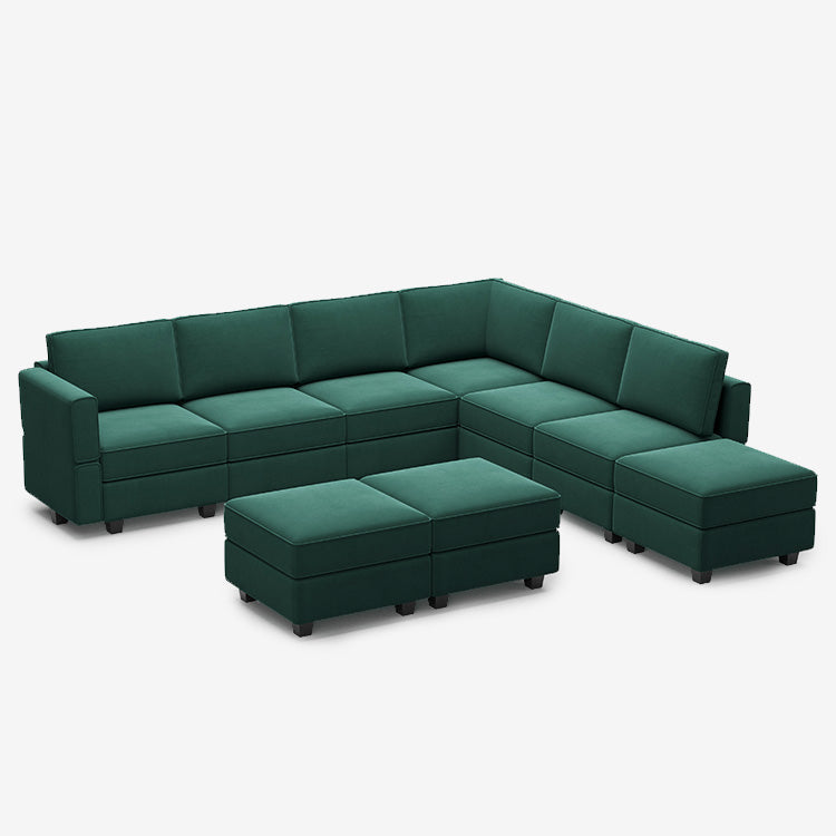 Belffin 7 Seats + 8 Sides Modular Velvet Corner Sofa with Storage Seat and Ottoman