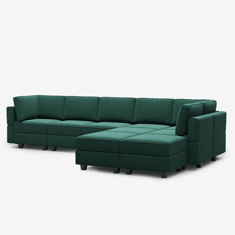 Canapé modulable en velours Belffin 9 places + 8 côtés avec siège de rangement