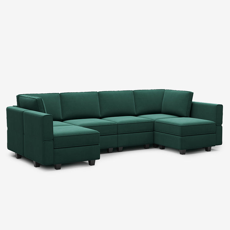 Canapé modulable en velours Belffin 6 places + 8 côtés avec siège de rangement