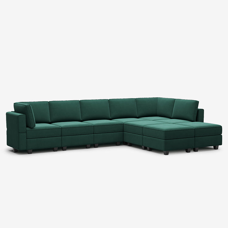 Canapé modulable en velours Belffin 9 places + 8 côtés avec siège de rangement