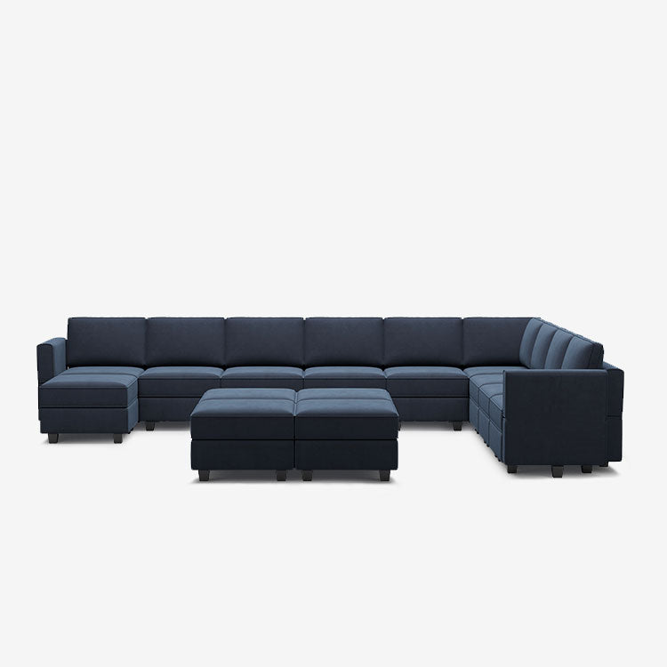 Canapé modulable en velours Belffin 10 places + 12 côtés avec siège de rangement et pouf