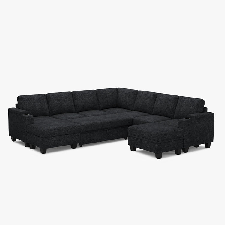 Belffin Modular 7 Seater Modular Chenille Pull-out Sleeper Sofa with Storage Chaise
