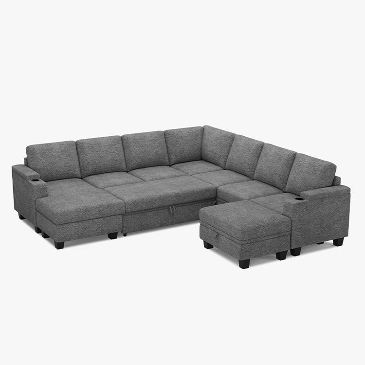 Belffin Modular 7 Seater Modular Chenille Pull-out Sleeper Sofa with Storage Chaise