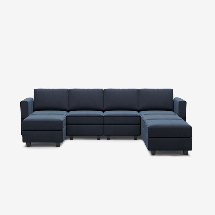 Canapé modulable en velours Belffin 7 places + 6 côtés avec siège de rangement