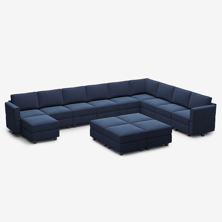 Canapé modulable en velours Belffin 10 places + 12 côtés avec siège de rangement et pouf