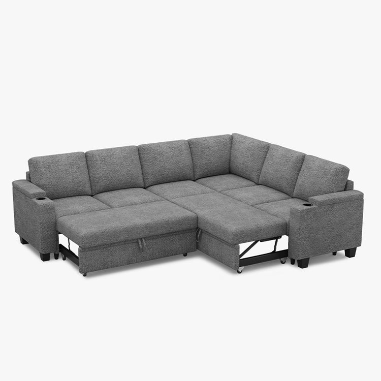 Canapé-lit modulaire 6 places Belffin en chenille avec rangement
